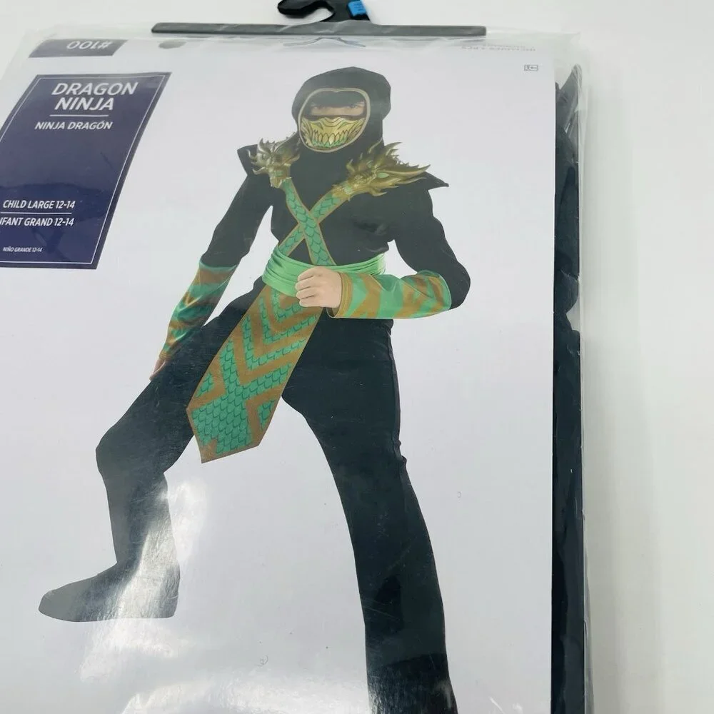 Dragon Ninja Youth Child Boys Size Large 12-14 Halloween Dress Up Costume Black - Picture 4 of 8